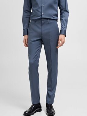 Mango MNG Men’s Suit Collection Slim Fit Pleated Pants Slate Blue Size 30x31